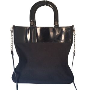 Preston & York Black Fabric and Patent Purse with Chain Crossbody Strap